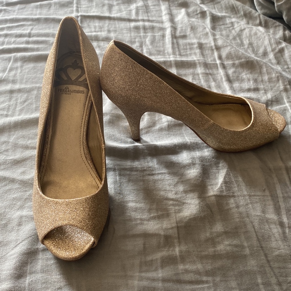 Gold Sparkly Open toed Heels